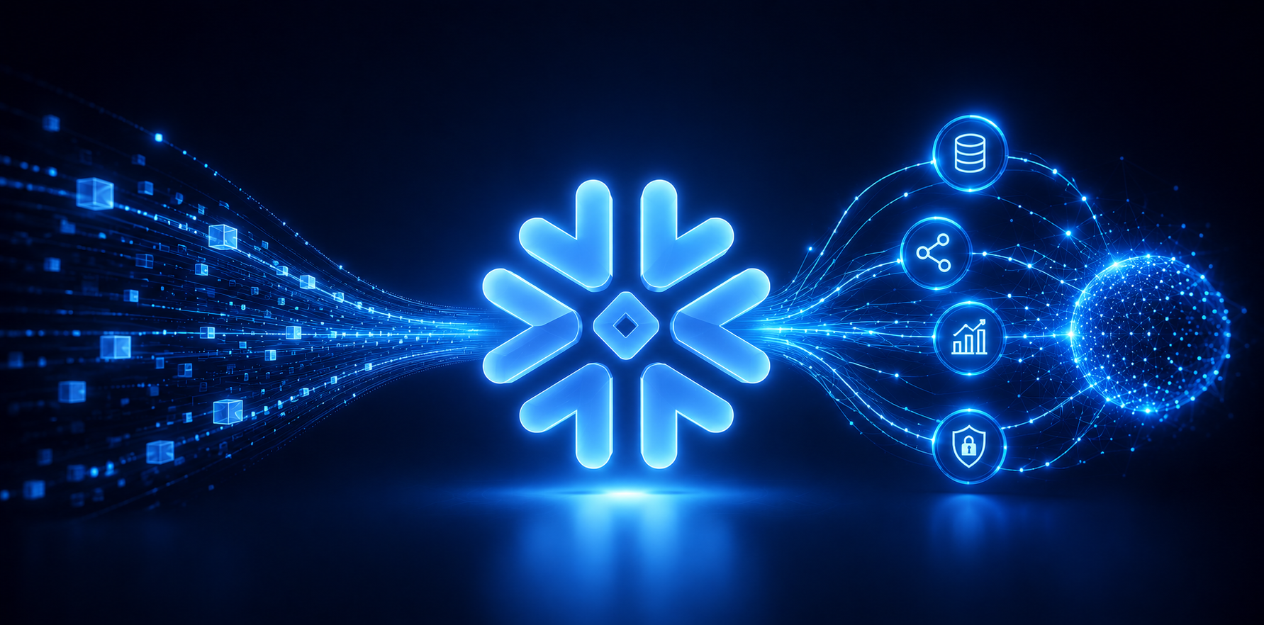 Snowflake AI Data Cloud platform connecting enterprise data, analytics, governance, data sharing, Snowpark and Cortex AI for real-time intelligent insights