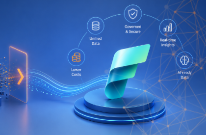 Microsoft Fabric unified data platform illustration showing AI-ready enterprise data architecture and governance